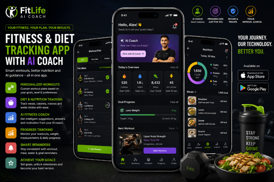 Fitness and diet tracking mobile application with AI coach
